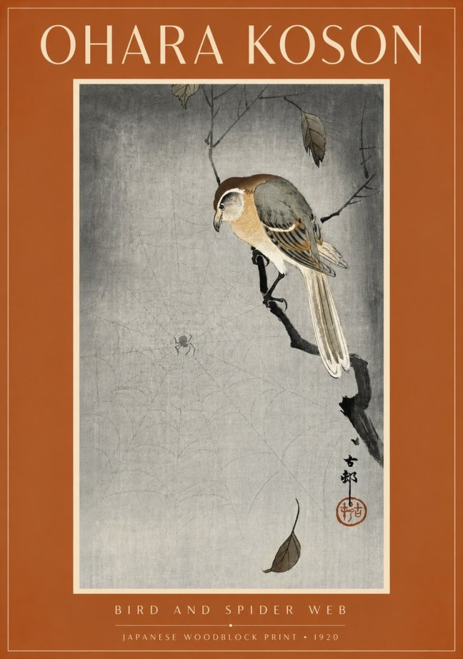 Ohara Koson Bird and Spider Web II No6 - Póster