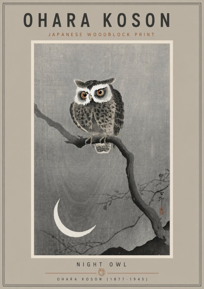 Ohara Koson Night Owl No5 - Póster
