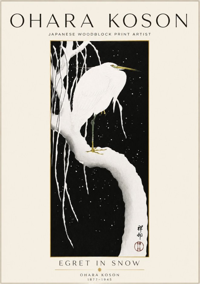 Ohara Koson Egret in Snow No1 - Póster