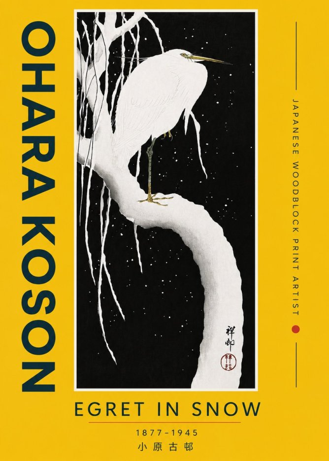 Ohara Koson Egret in Snow No4 - Póster