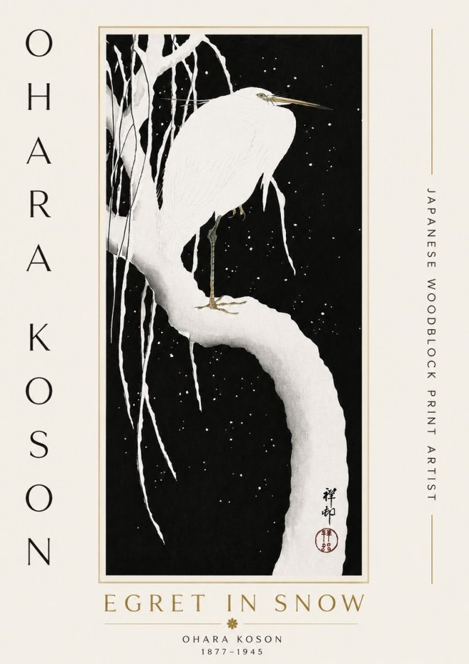 Ohara Koson Egret in Snow No5 - Póster