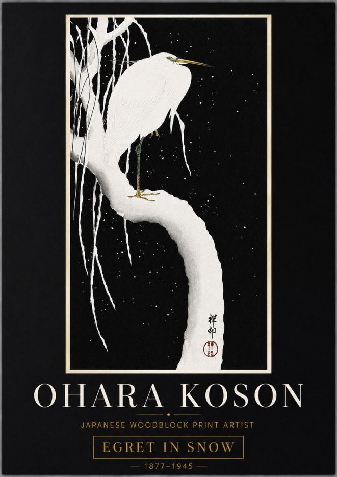 Ohara Koson Egret in Snow No6 - Póster