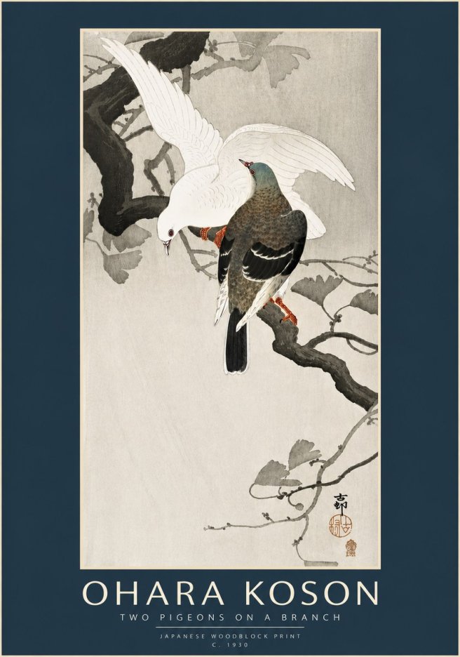 Ohara Koson Two Pigeons on a Branch No3 - Póster