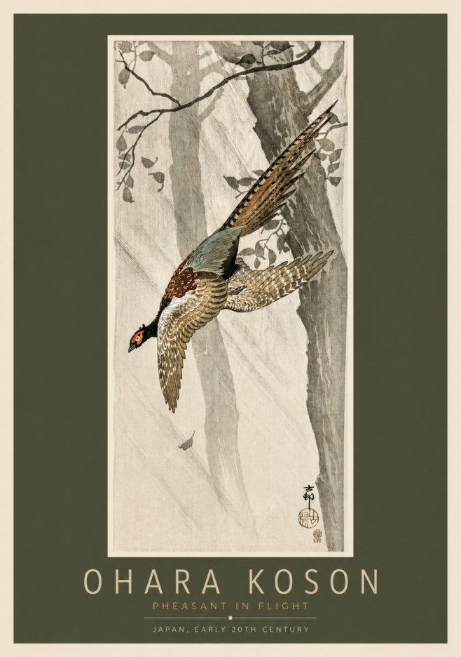 Ohara Koson Pheasant in Flight No2 - Póster