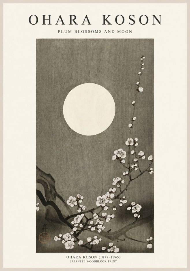 Ohara Koson Plum Blossoms and Moon No1 - Póster