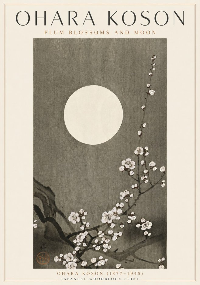 Ohara Koson Plum Blossoms and Moon No4 - Póster