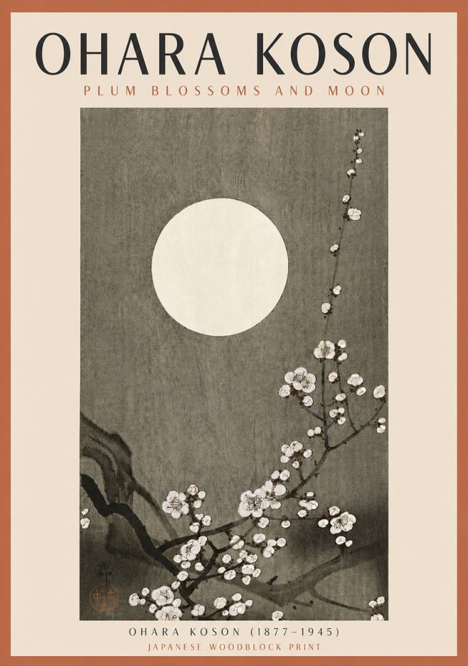 Ohara Koson Plum Blossoms and Moon No5 - Póster