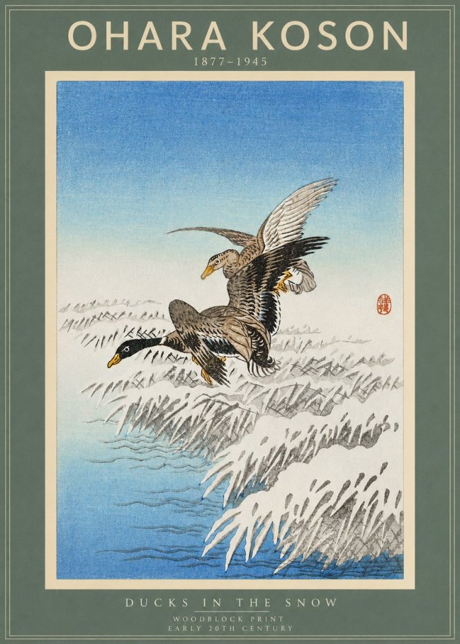 Ohara Koson Ducks in the Snow No2 - Póster