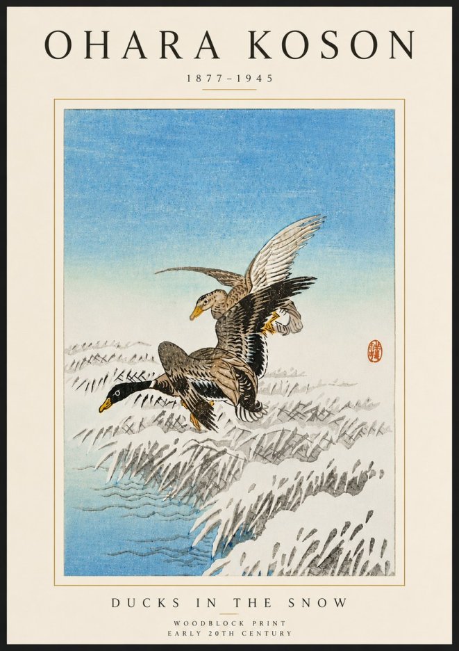 Ohara Koson Ducks in the Snow No6 - Póster