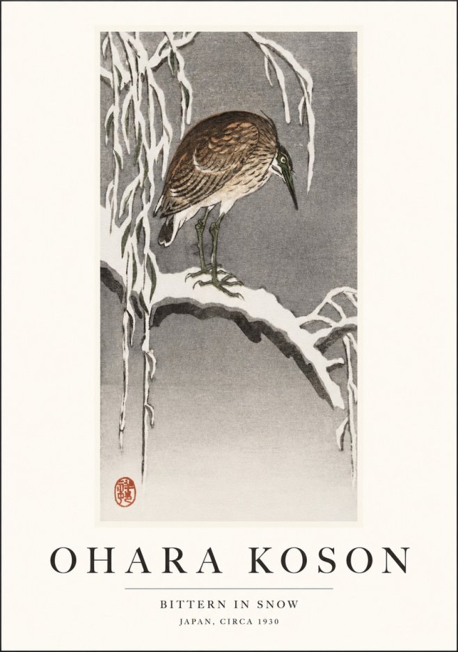 Ohara Koson Bittern in Snow No1 - Póster