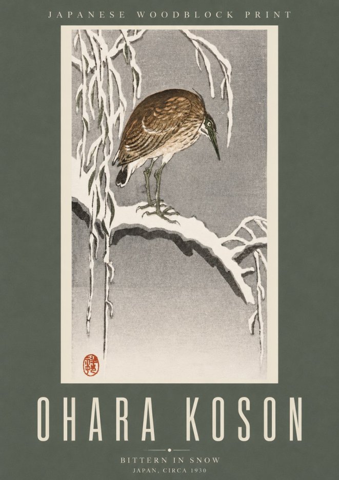 Ohara Koson Bittern in Snow No2 - Póster