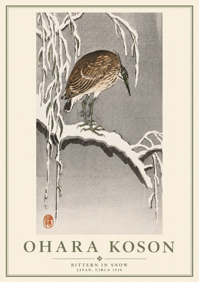 Ohara Koson Bittern in Snow No5 - Póster