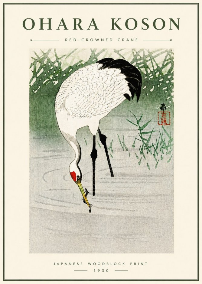 Ohara Koson Red-crowned Crane No5 - Póster