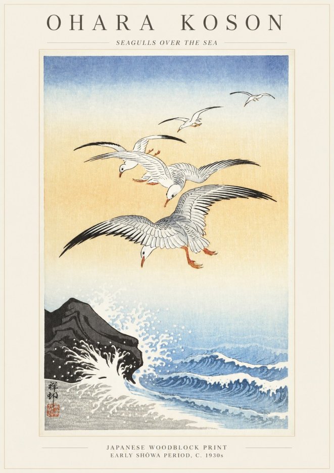 Ohara Koson Seagulls over the Sea No1 - Póster