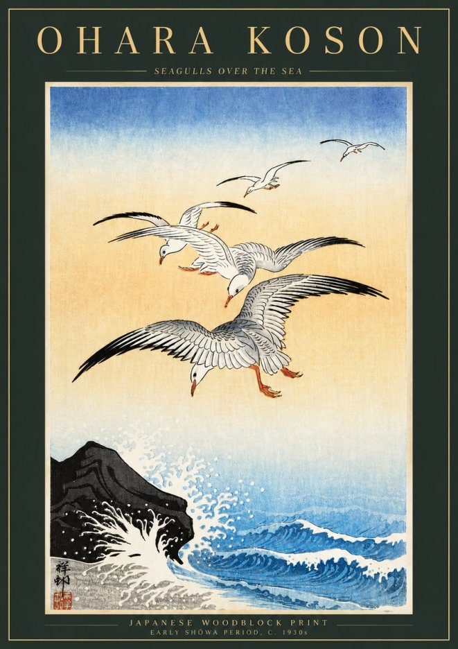 Ohara Koson Seagulls over the Sea No5 - Póster