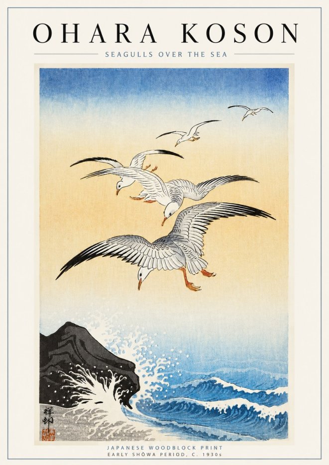 Ohara Koson Seagulls over the Sea No6 - Póster