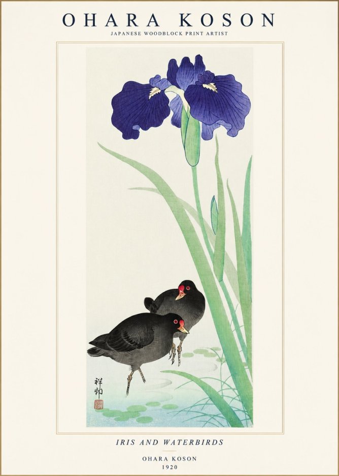Ohara Koson Iris and Waterbirds No1 - Póster