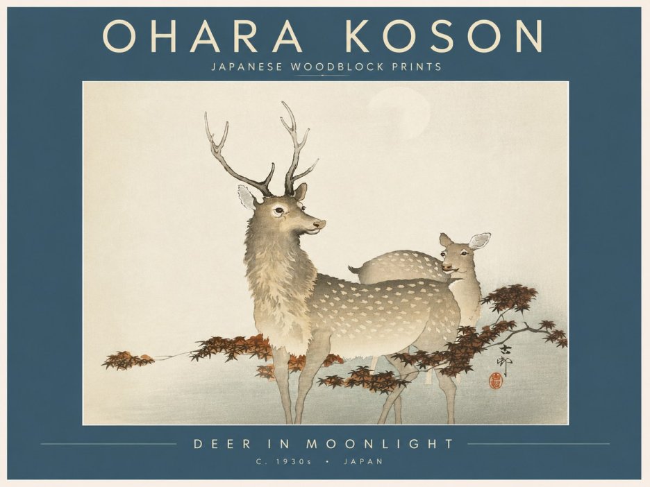 Ohara Koson Deer in Moonlight No2 - Póster