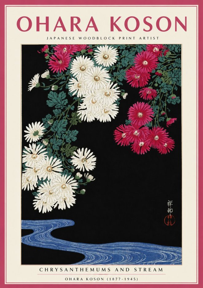 Ohara Koson Chrysanthemums and Stream No5 - Póster