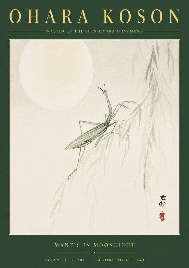 Ohara Koson Mantis in Moonlight No2 - Póster