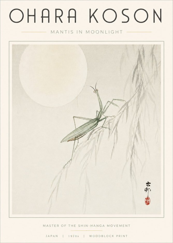 Ohara Koson Mantis in Moonlight No3 - Póster