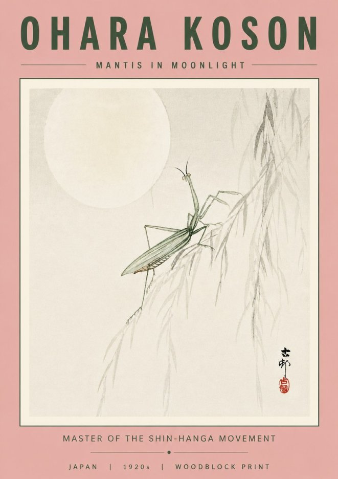 Ohara Koson Mantis in Moonlight No4 - Póster