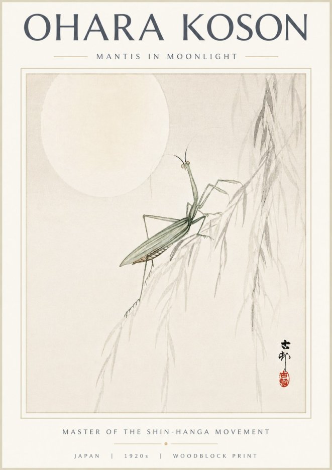 Ohara Koson Mantis in Moonlight No5 - Póster