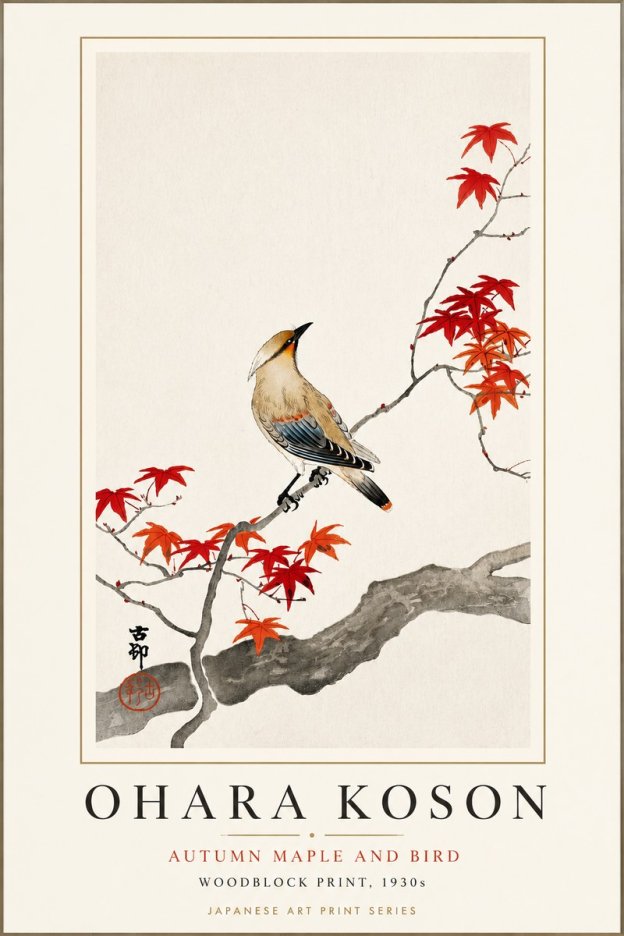 Ohara Koson Autumn Maple and Bird No3 - Póster