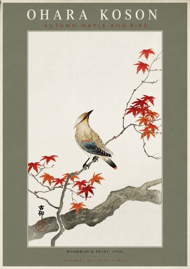 Ohara Koson Autumn Maple and Bird No4 - Póster