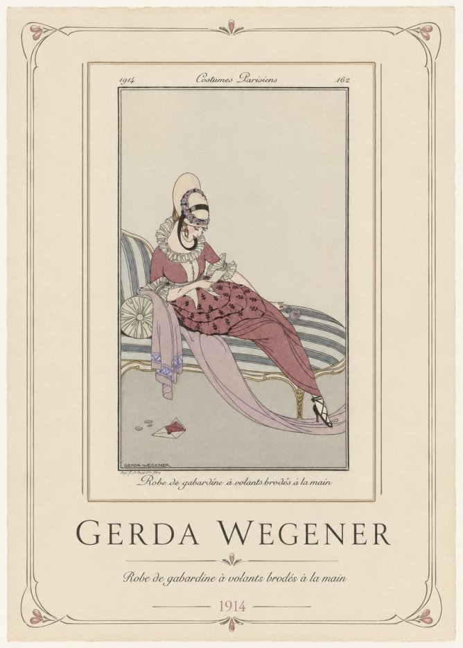 Gerda Wegener Robe De Gabardine À Volants Brodés À La Main I No1 - Póster