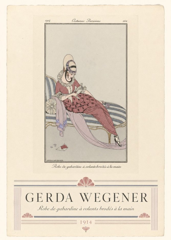 Gerda Wegener Robe De Gabardine À Volants Brodés À La Main I No3 - Póster