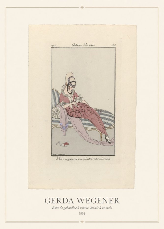 Gerda Wegener Robe De Gabardine À Volants Brodés À La Main I No5 - Póster