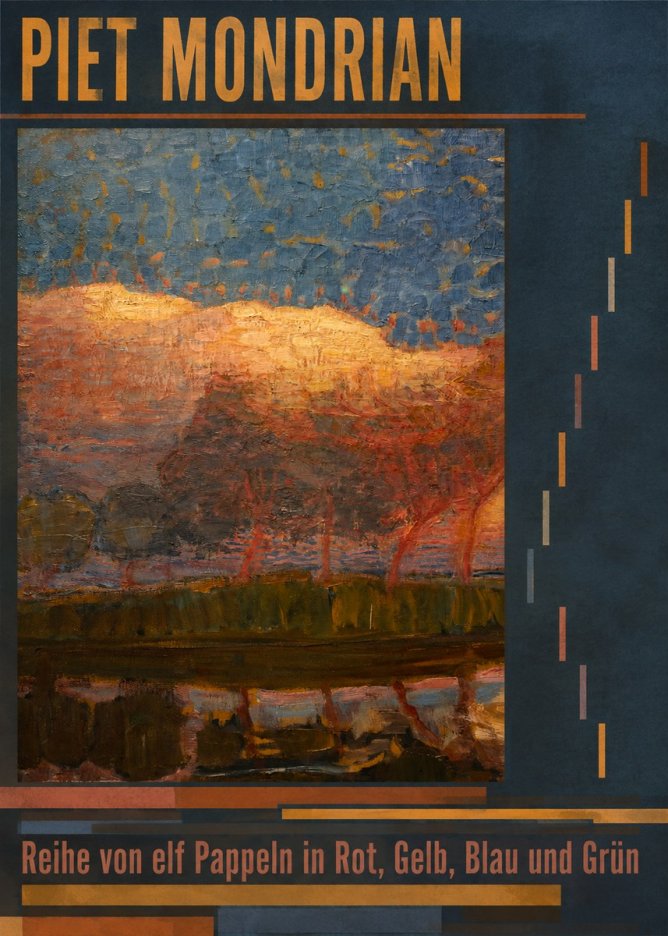 Piet Mondrian Reihe Von Elf Pappeln in Rot, Gelb, Blau Und Grün No6 - Póster