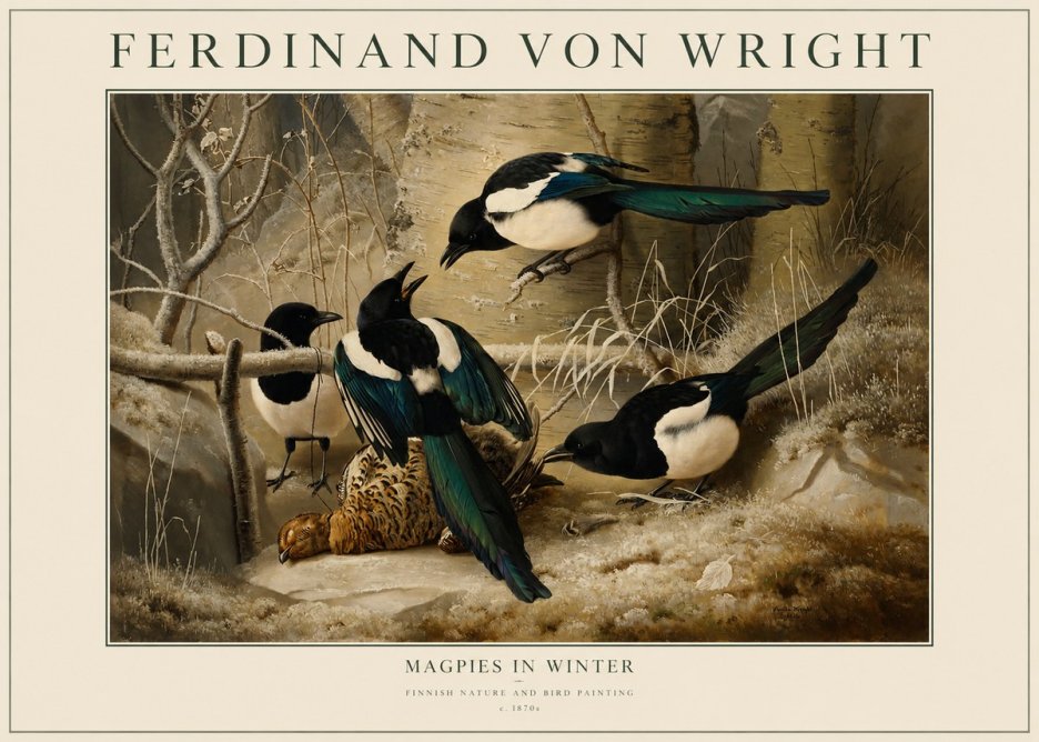 Ferdinand von Wright Magpies in Winter No1 - Póster