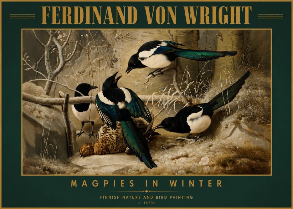Ferdinand von Wright Magpies in Winter No2 - Póster
