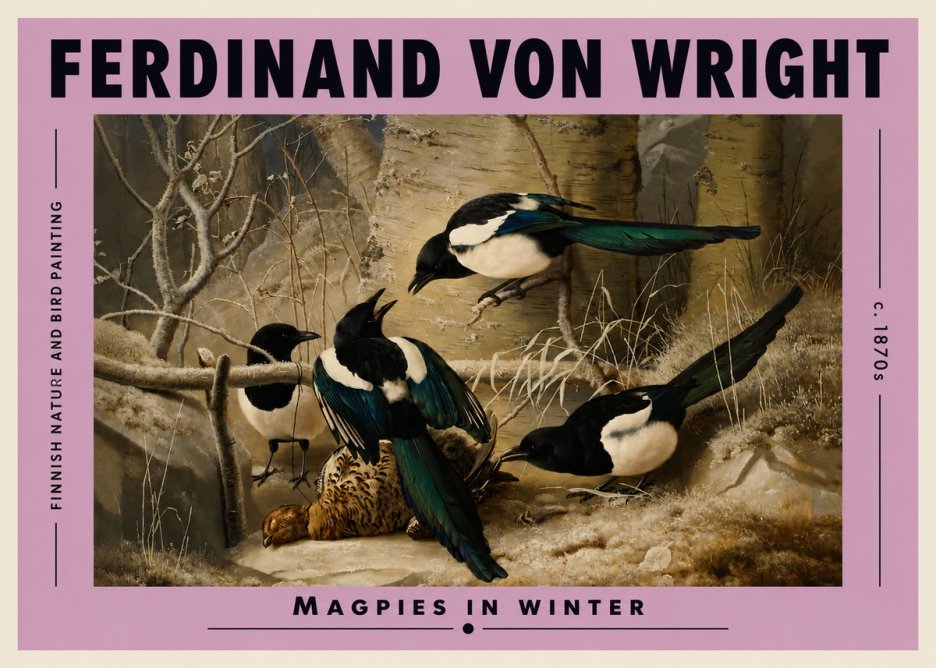 Ferdinand von Wright Magpies in Winter No3 - Póster