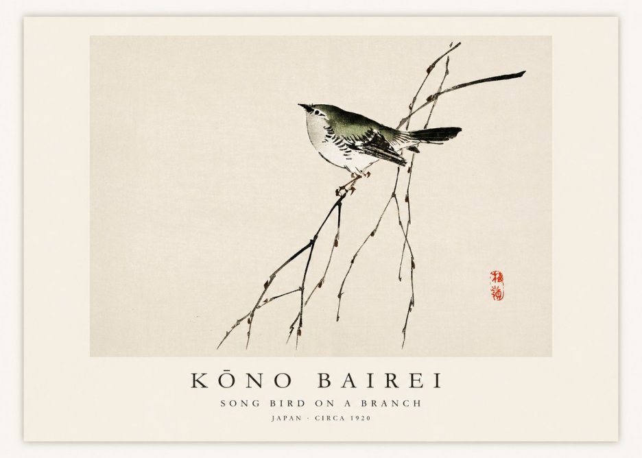 Kōno Bairei Song Bird on a Branch No1 - Póster