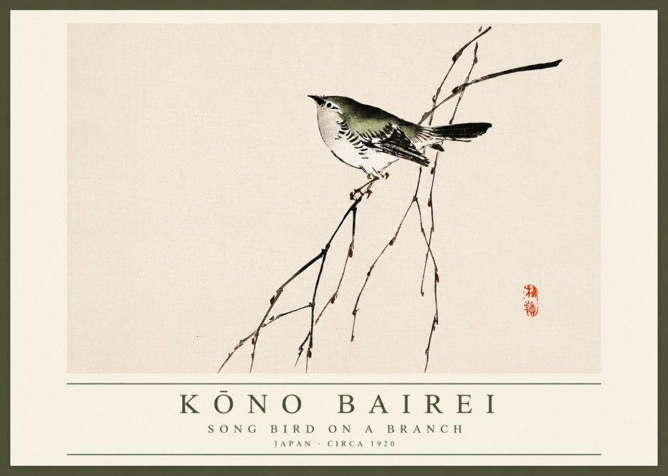 Kōno Bairei Song Bird on a Branch No2 - Póster