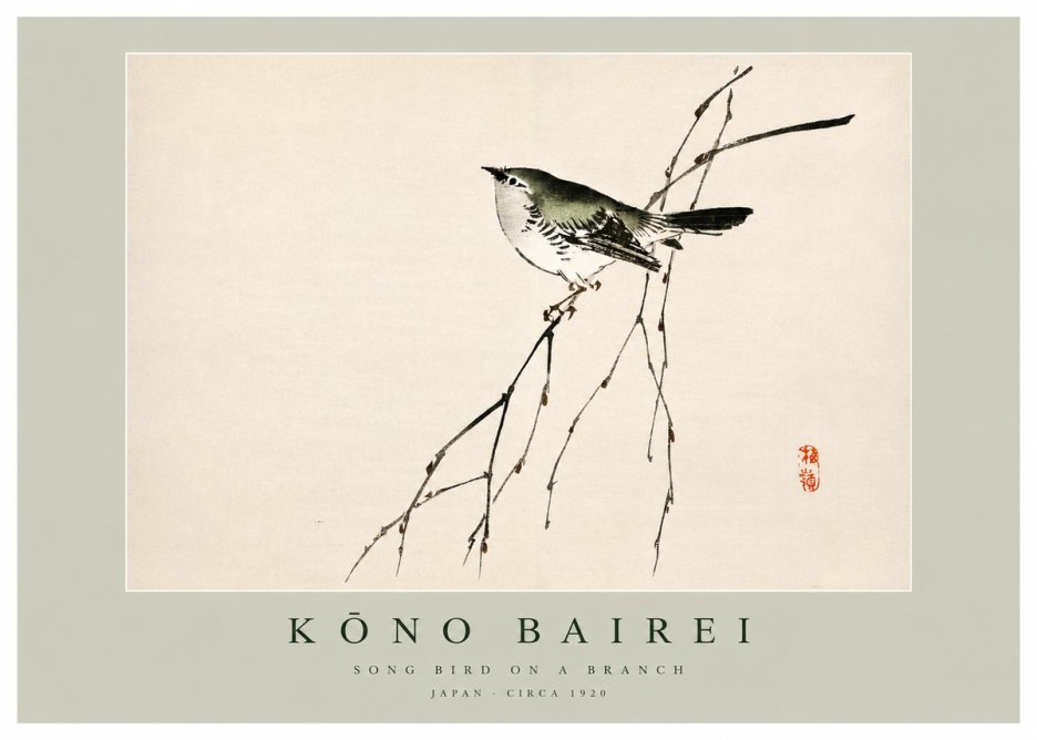 Kōno Bairei Song Bird on a Branch No3 - Póster