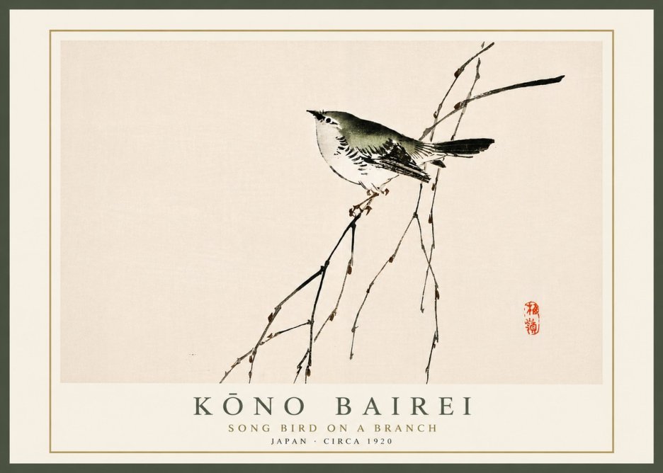 Kōno Bairei Song Bird on a Branch No6 - Póster