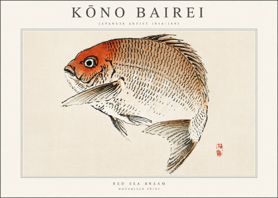 Kōno Bairei Red Sea Bream No3 - Póster