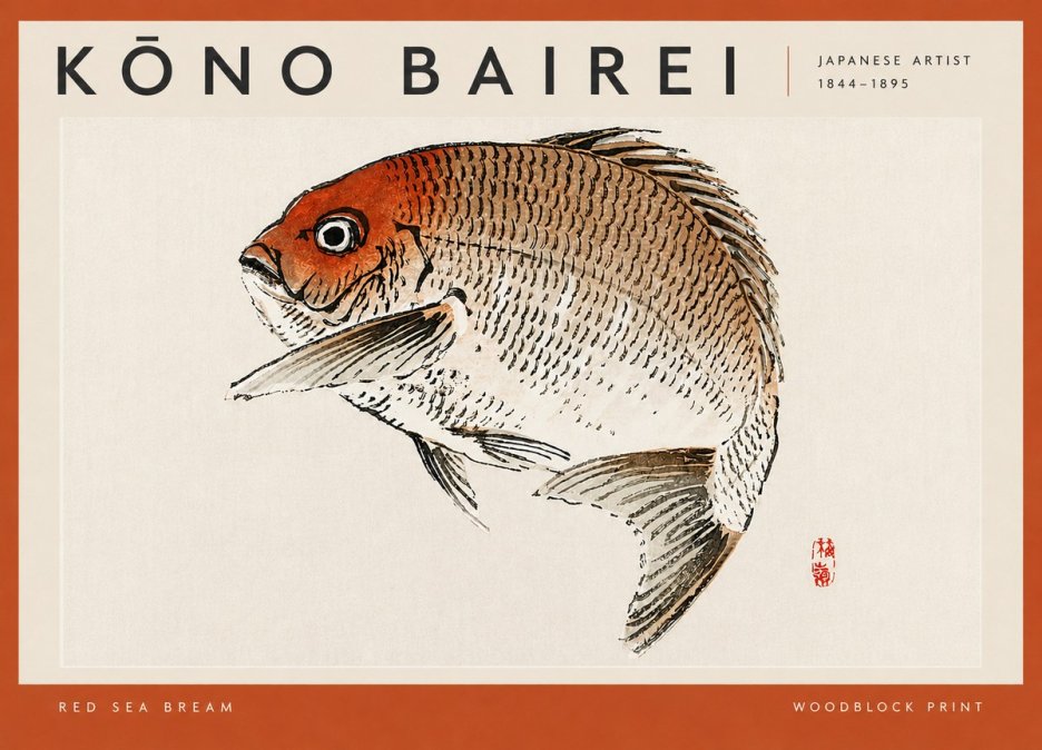 Kōno Bairei Red Sea Bream No4 - Póster