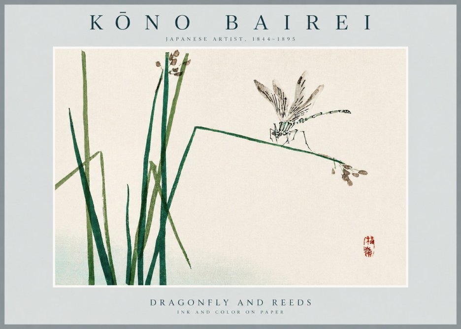 Kōno Bairei Dragonfly and Reeds No2 - Póster