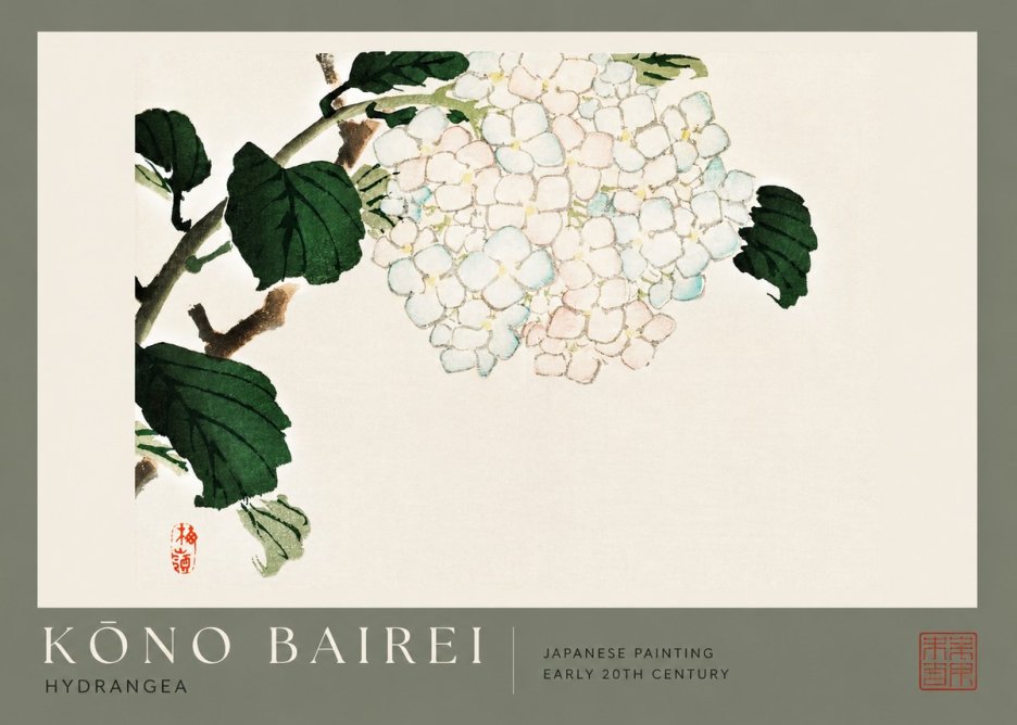 Kōno Bairei Hydrangea No2 - Póster