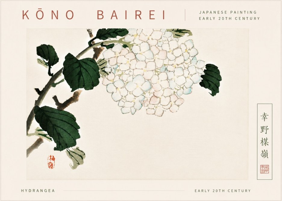 Kōno Bairei Hydrangea No6 - Póster