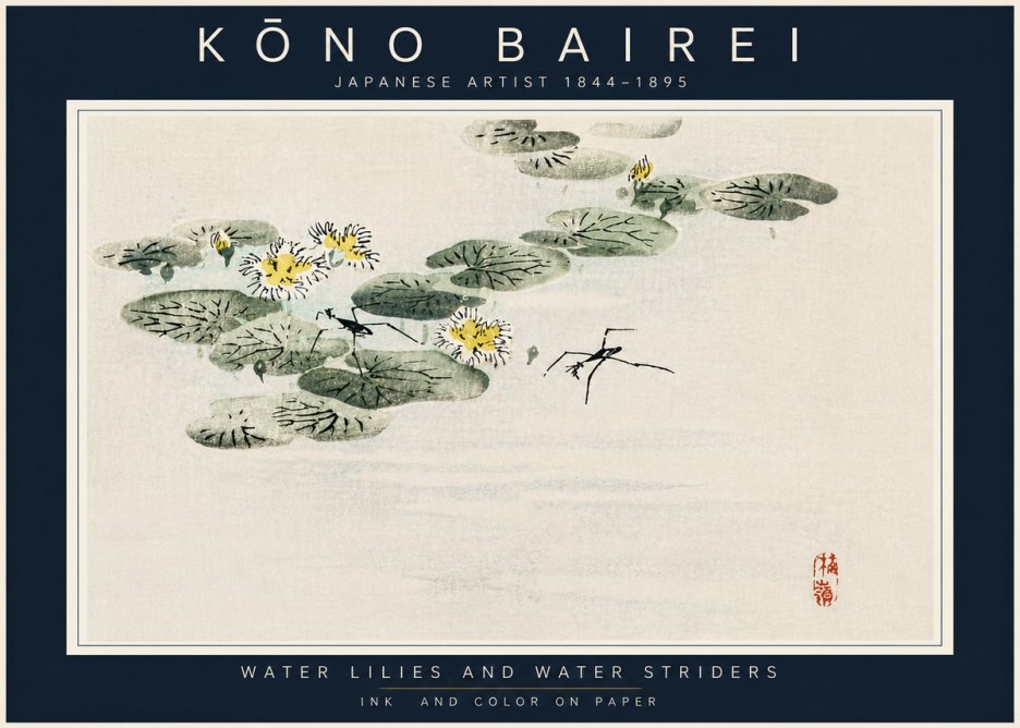 Kōno Bairei Water Lilies and Water Striders No6 - Póster