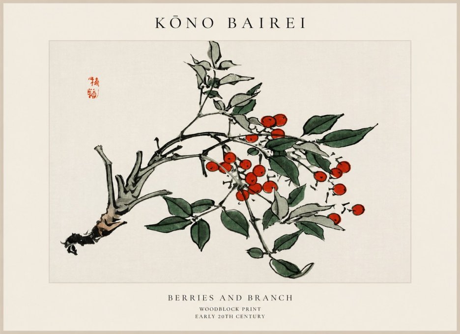 Kōno Bairei Berries and Branch No1 - Póster