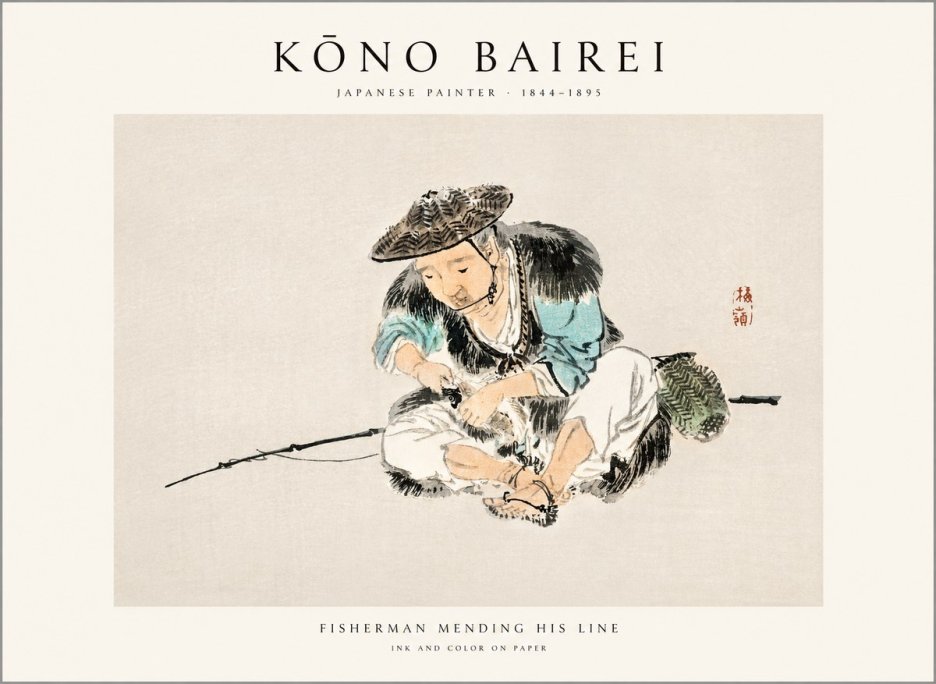 Kōno Bairei Fisherman Mending His Line No1 - Póster