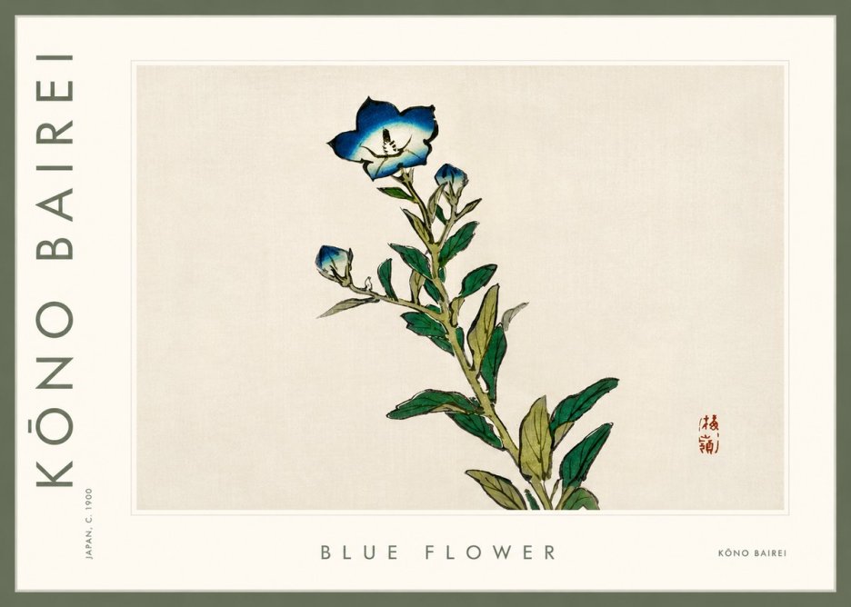 Kōno Bairei Blue Flower No3 - Póster