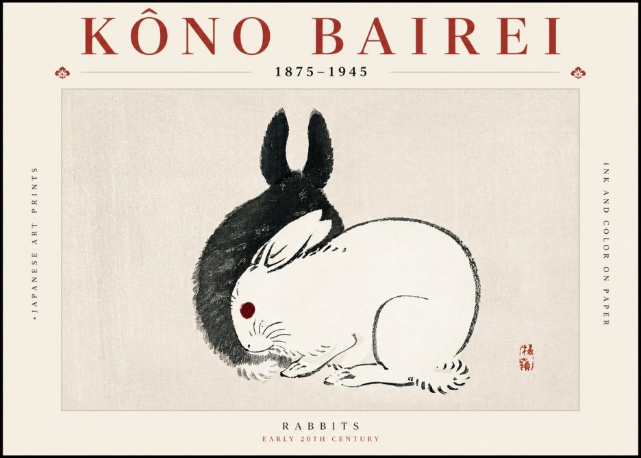 Kōno Bairei Rabbits No2 - Póster